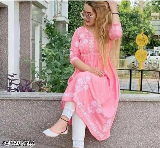 Rayon Kurta Set For Women, Pink (6XL)