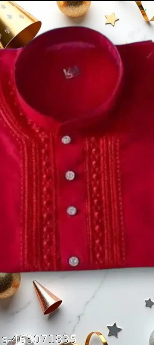 Cotton Solid Kurta Set for Men, Red (L)