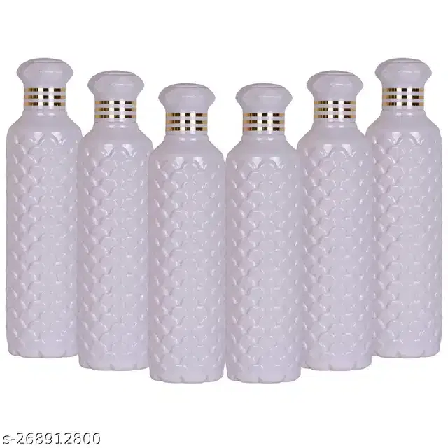 Plastic Water Bottles Set, Pack of 6, White, 1000 ml