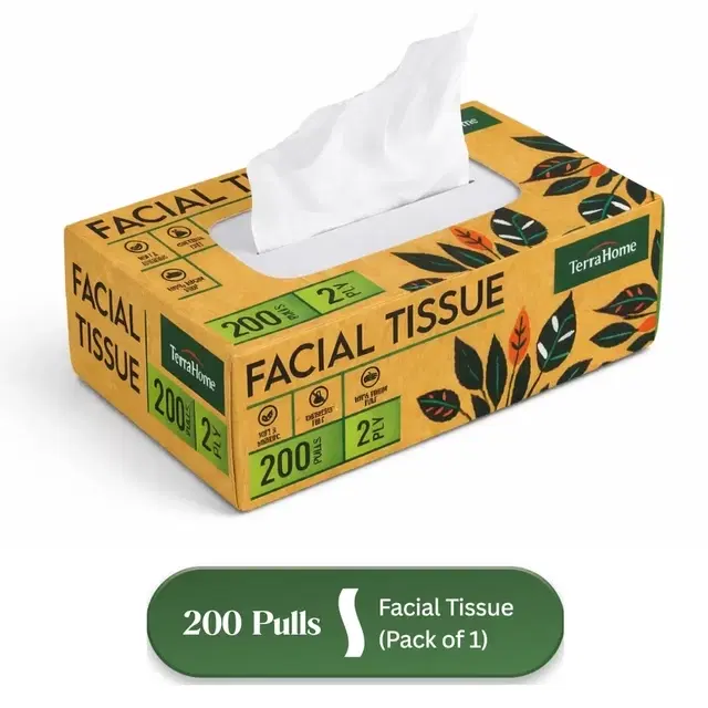 TerraHome Facial Tissue Box, 2 Ply, 200 Pulls