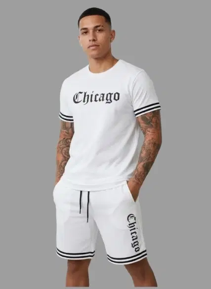 Polyester Printed Co-Ord Set for Men, White (L)