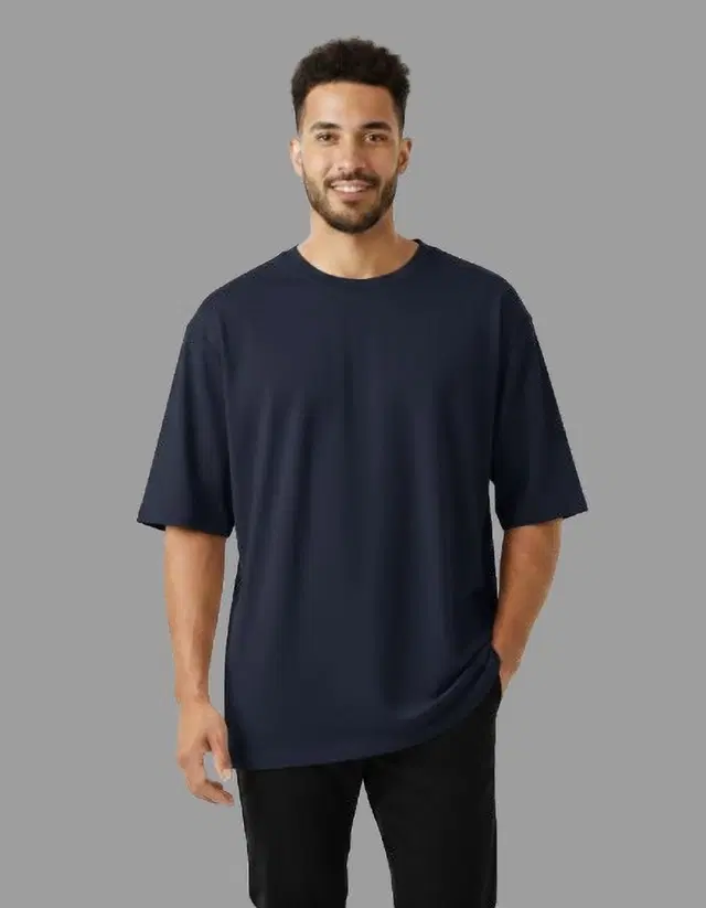 Cotton Blend Round Neck T-shirt for Men, Navy Blue (XXL)