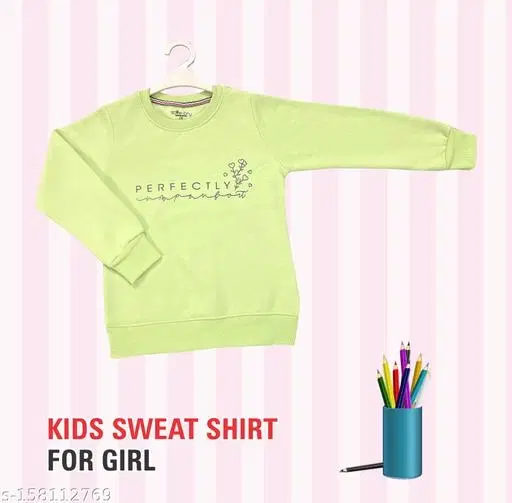 Cotton Blend Printed Sweatshirt for Girls (Mint Green, 5-6 Years)