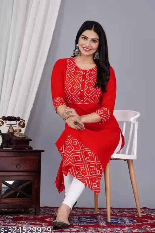 Womens Kurtis Red Rayon(M)