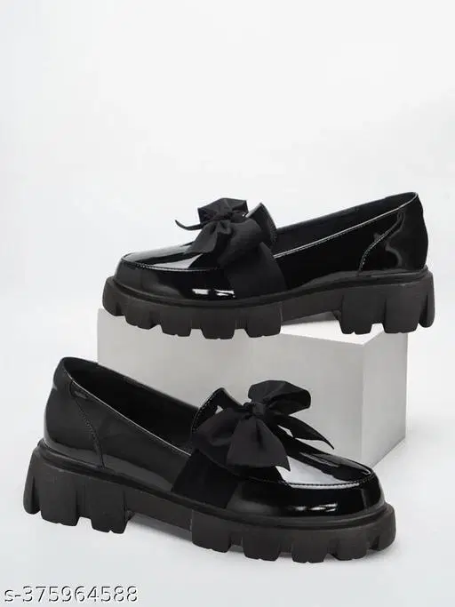 Shoetopia Loafers for Women (Black, IND-3)