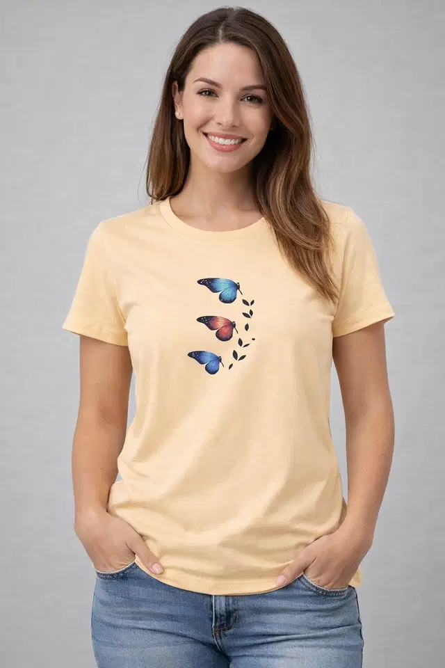 Cotton Blend Printed T-shirt for Men, Peach (S)