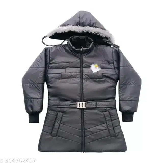 Nylon Full Sleeves Hooded Jacket for Girls (Dark Grey, 0-1 Years)