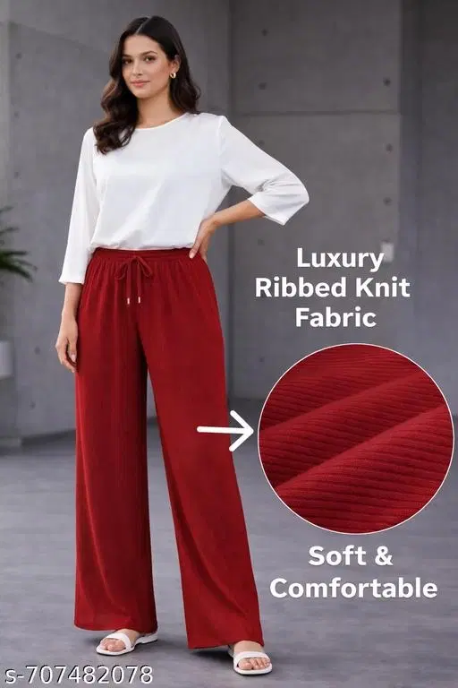 Palazzo Pants for Women (Red, S)