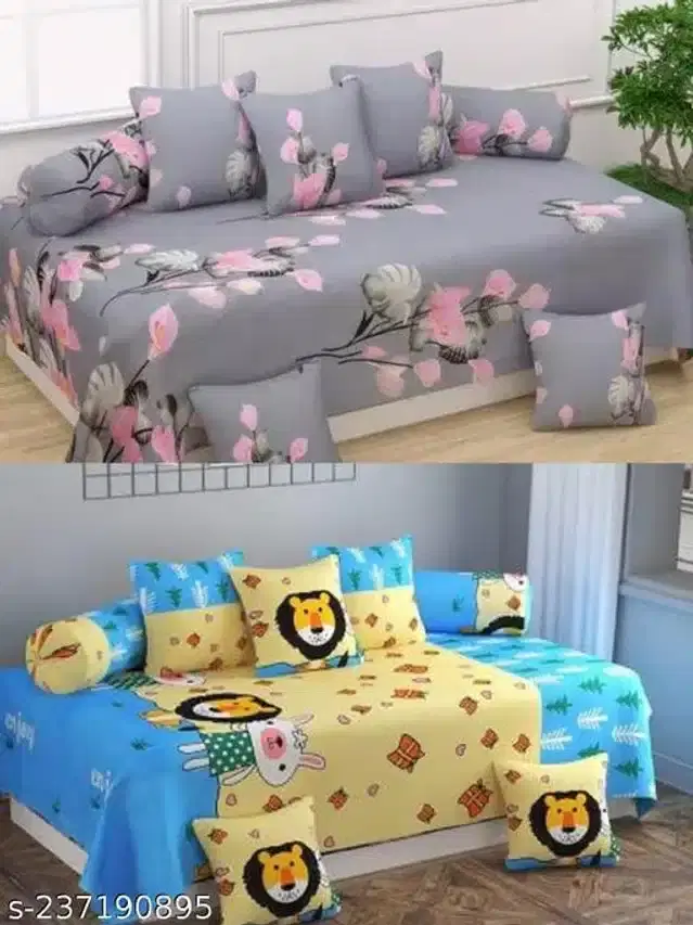 Polycotton Diwan Cover Set, Multicolor, Combo of 2