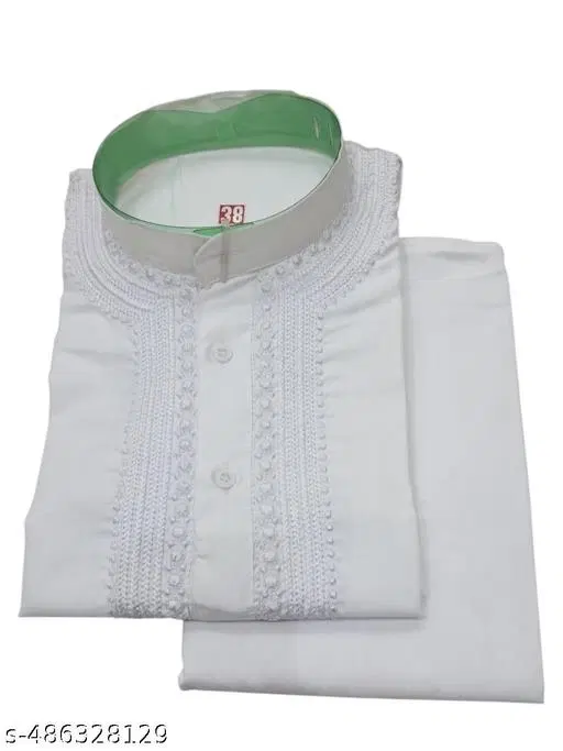 Embroidered Cotton Blend Kurta Set for Men (L)
