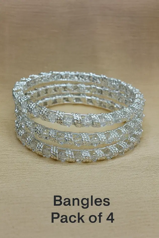 Metal Silver Plated Bangles for Women (Silver, 2.8) (4 Pcs)