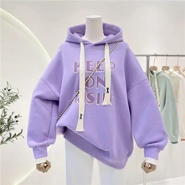 Fleece Full Sleeves Hooded Sweatshirt for Women (Lavender, L)