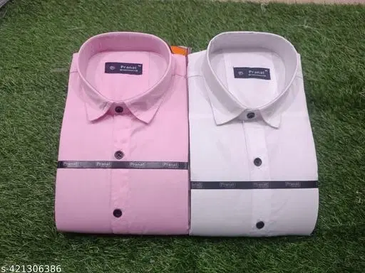 Cotton Blend Solid Shirts for Men, Pink & White, Pack of 2 (M)