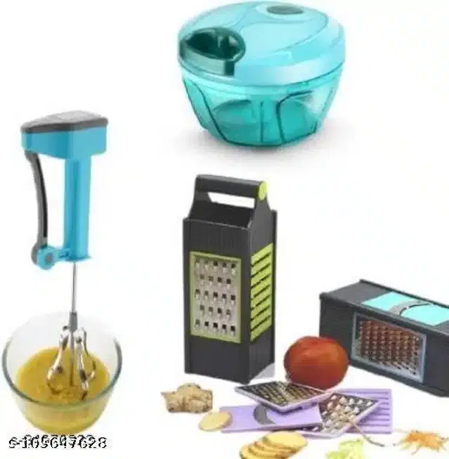 Plastic Manual Chopper & Chipper with Blender, Multicolor, Set of 3