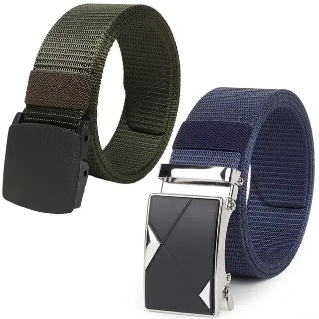 Casual Nylon Belts for Men, Pack of 2 (Green & Blue)
