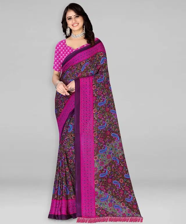 Georgette Printed Saree for Women, Multicolor