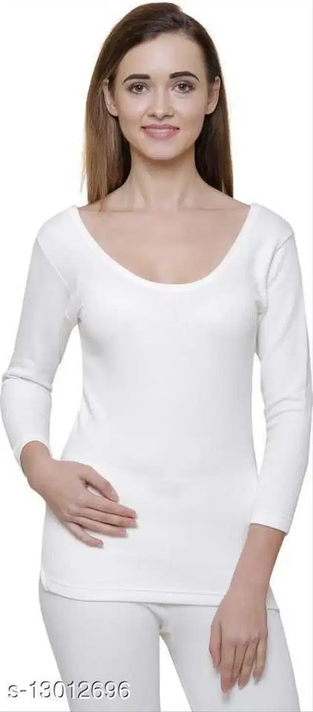Cotton Blend Thermal Top for Women, Pack of 2 (White, M)