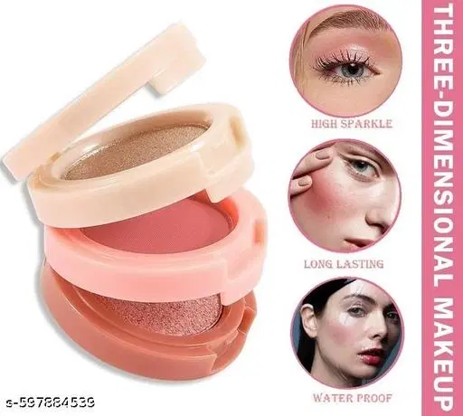 3 in 1 face blusher + highlihger with mini compact palette | travel friendly mini face blusher and highlihter palette (SHADE -1)