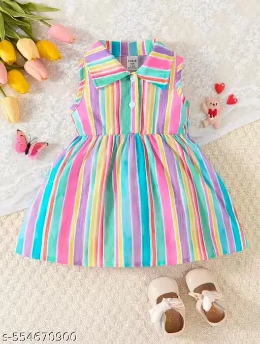 Girls Frocks & Dresses Round neck  Mulitcolour Cotton Blend(3-4 Y)