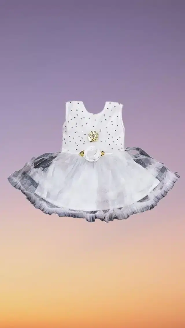 Netted Frock for Girls (White, 3-6 Months)