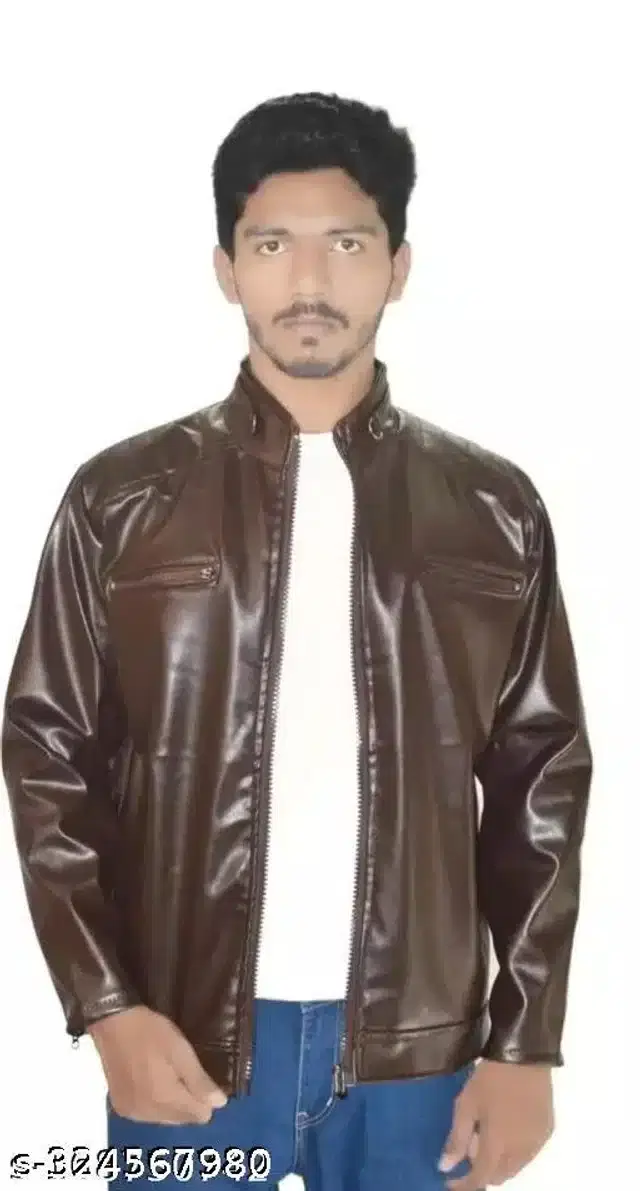 Synthetic Jacket for Men (Dark Brown, M)