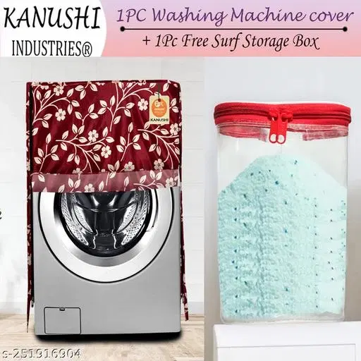 KANUSHI Industries® Washable & Dustproof Front Load Automatic Washing Machine Cover+ 1 Pc Surf Power Storage Box (Suitable for 6 Kg, 6.5 kg, 7 kg, 7.5 kg)(WASMAC-MAROON-RAJ-FRONT+1-GIFT)