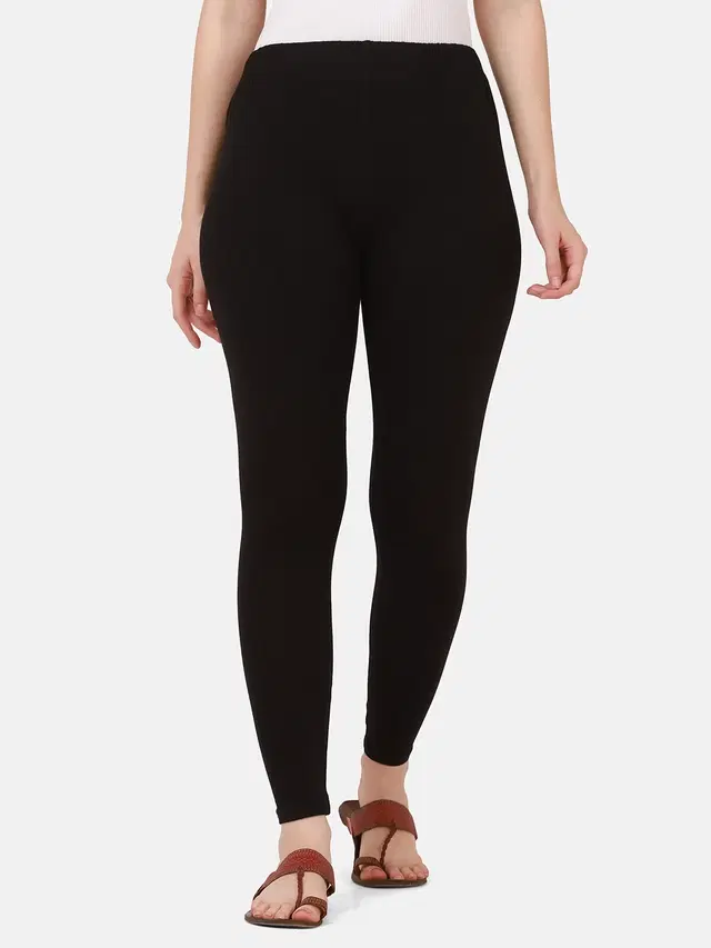 Cotton Solid Leggings for Women (Black, XL)