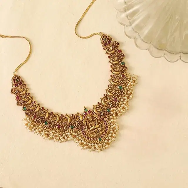 Zircon Gold-plated Necklace Set for Women (Red, Free Size)