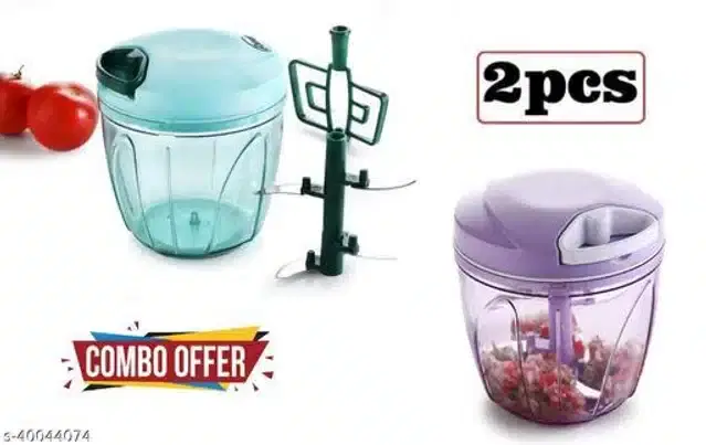 Plastic Manual Chopper, Aqua Green & Purple, Pack of 2