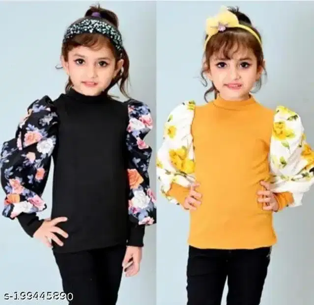 Full Sleeves Top for Girls, Pack of 2 (Black & Mustard, 9-10 Years)