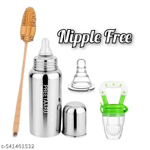 Silicone Baby Steel Feeding Bottle 250 Ml, Bottle Cleaning Brush,Pack Of 4
