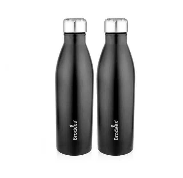Brodees Ozone Stainless Steel Bottle, Set Of 2 Pcs, 1000 ml Of Each, Black, A-47