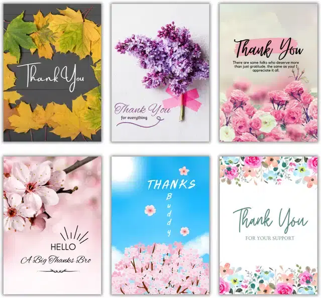 Thank You Printed Cards, Multicolor, Pack of 6