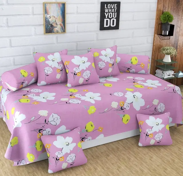 Cotton Printed Diwan Covers Set, 60x90 Inches, Multicolor, Set of 8