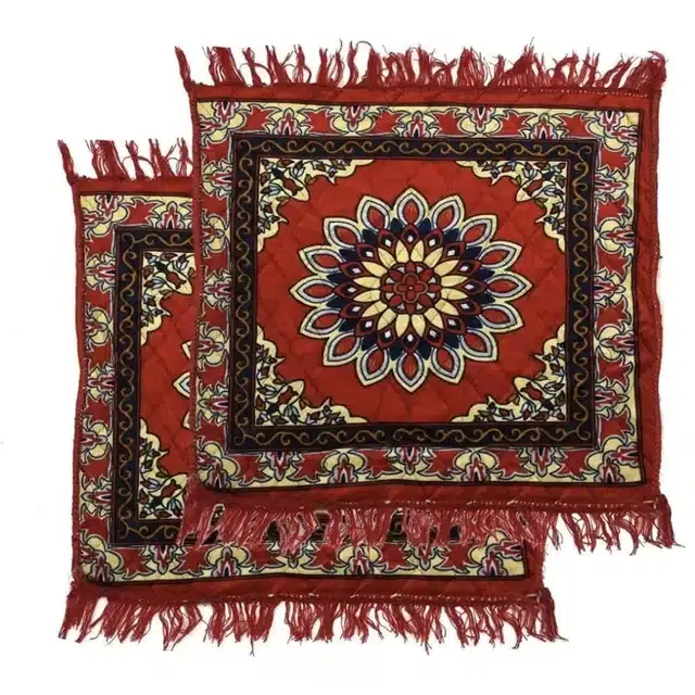 Velvet Pooja Mats, Multicolor, Pack of 2, 19x19 Inches