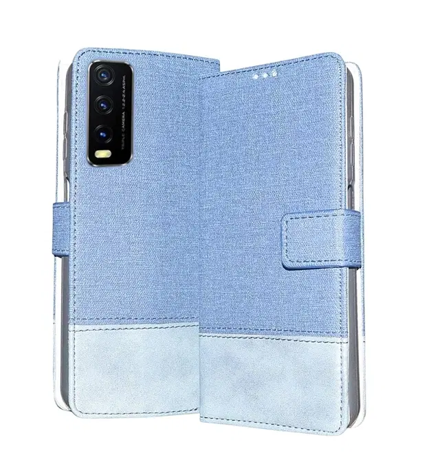 Artificial Leather Mobile Flip Cover for Vivo V2027 / Y20I /Y20A /Y12S, Blue