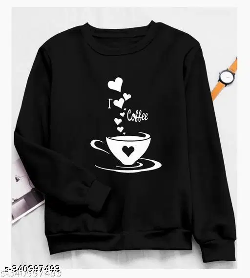 Cotton Printed Sweatshirt for Women (Black, S)