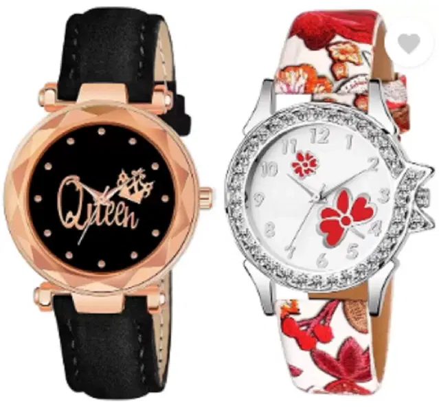 Analog Watch for Women & Girls, Pack of 2 (Multicolor)