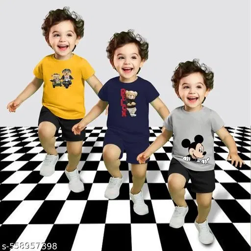 Cotton Blend Printed Clothing Set for Boys, Multicolour, Pack Of 3 (4-5 Years)