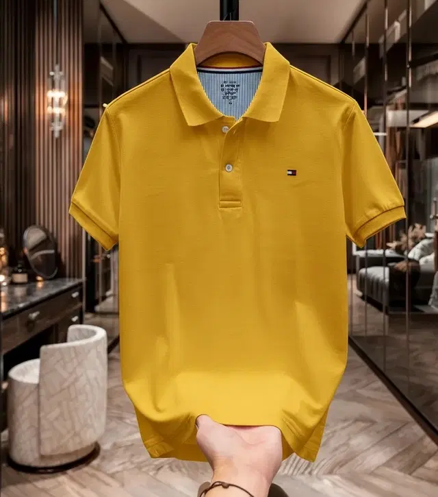 Cotton Matty Solid T-shirt For Men, Yellow (XL)