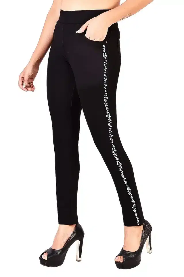 Stretchable High Waist Jeggings for Women (Black, 28)