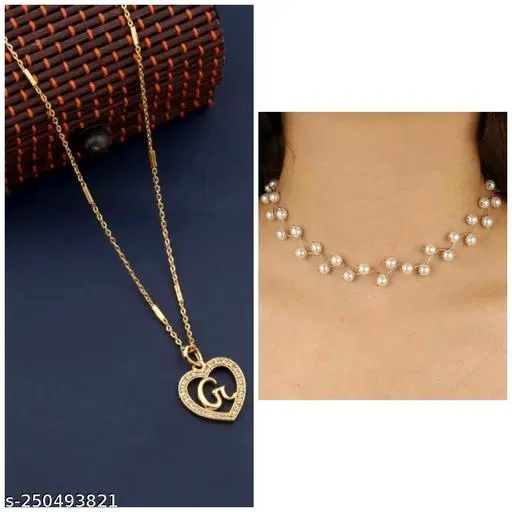 Alloy Pendant with Chain & Necklace for Women, Set of 2 (Multicolor)