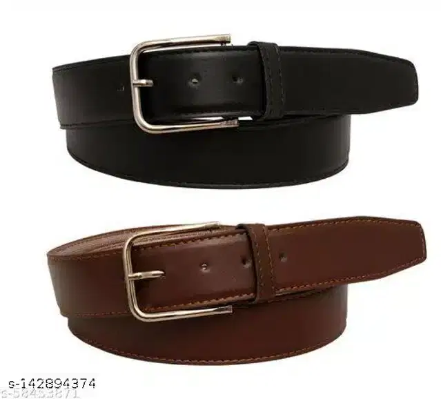 Faux Leather Belt for Men, Pack of 2 (Black & Brown, 26)