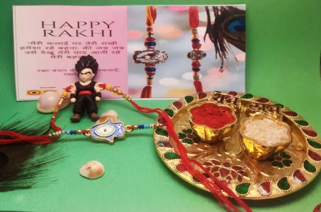 Alloy 2 Pcs Rakhi with 4.5 Inch Plate & Roli Chawal (Multicolor, Set of 1)