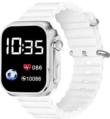 Waterproof Ultra LED Display Kids Watch for Boys & Girls, White