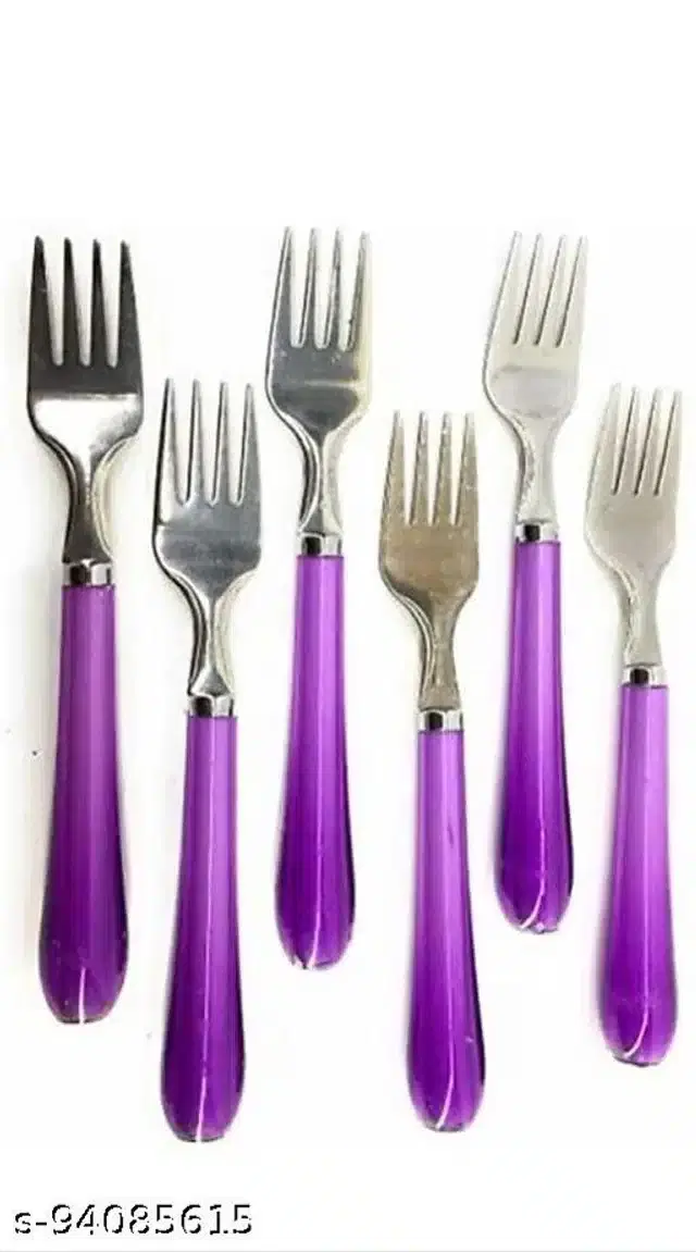 Stainless Steel Forks, Silver & Purple, Pack of 6