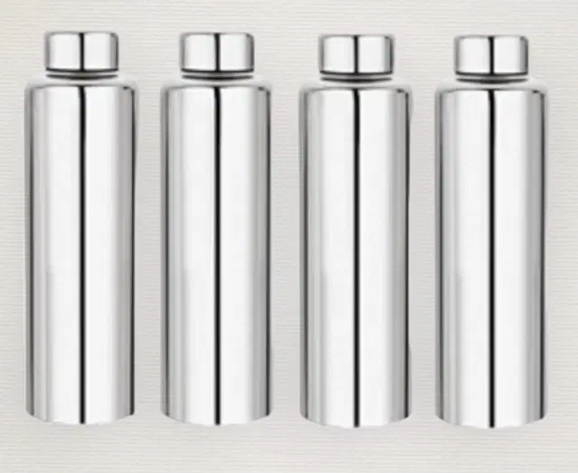 Stainless Steel Water Bottle, Silver, 1000 ml, Pack of 4