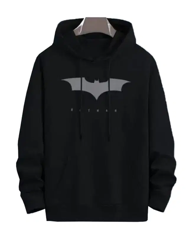Batman Printed Fleece Hoodie for Men, Black (XXL)
