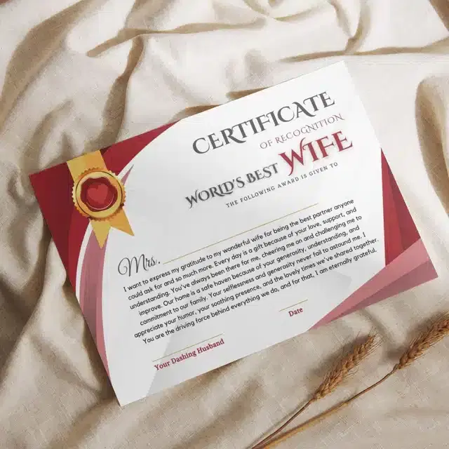 World Best Wife Certificate, Multicolor