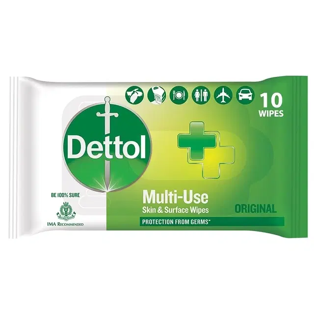 Dettol Germ Protection Wet Wipes For Skin & Surfaces, Original 10 Count
